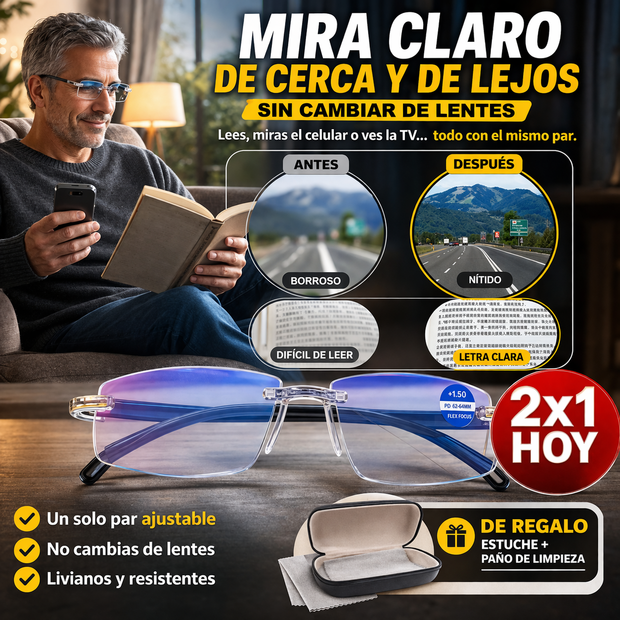 FocoTotal TR90 - Gafas 2x1 cerca y lejos sin cambio