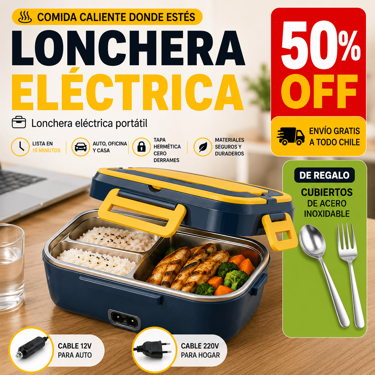 LunchGo® - Lonchera Eléctrica de Acero Inoxidable.